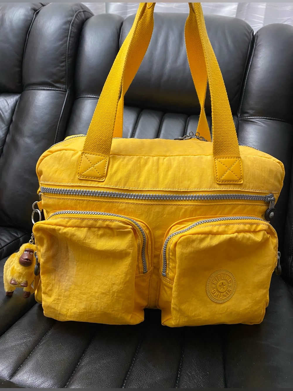 Kipling Yellow  Travel Weekender Duffle Bag Tote with original monkey charm